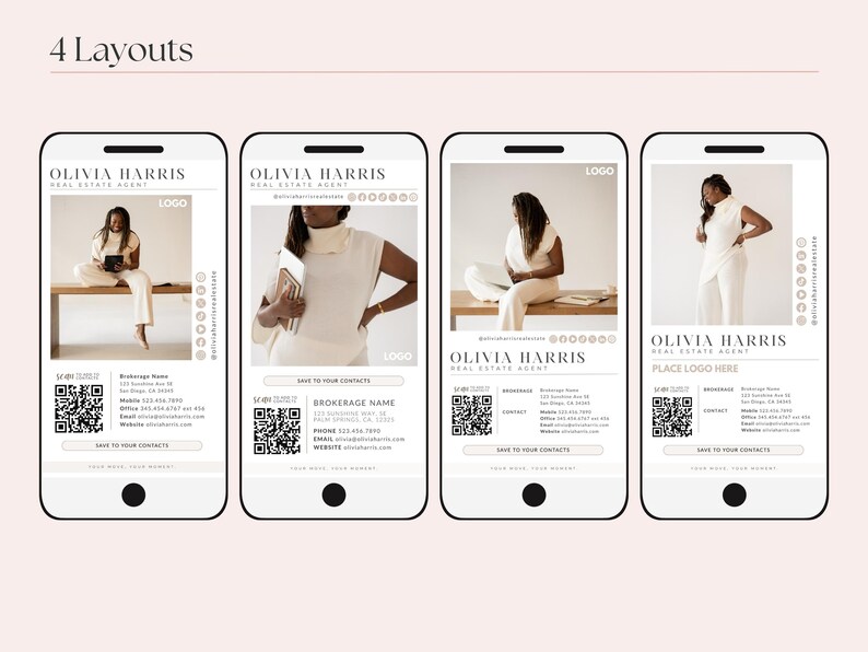Mall för digitala visitkort för fastigheter i Canva med QR-kod och klickbara länkar bild 3