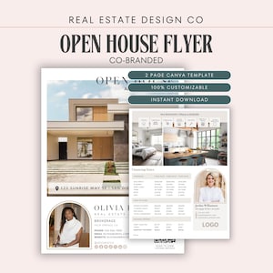 Co-Branded Real Estate Open House Flyer Canva Template with QR Code, Agent & Mortgage Professional