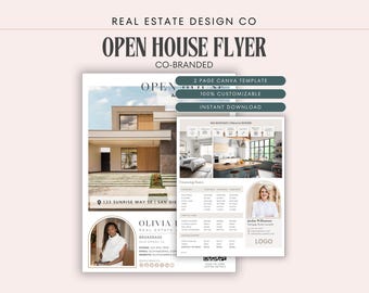 Co-Branded Real Estate Open House Flyer Canva Template with QR Code, Agent & Mortgage Professional