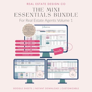 Offre immobilière Google Sheets Essentials Suivi des revenus et des dépenses Feuille de calcul Acheteur Vendeur Liste des clients Calendrier de suivi Tâches