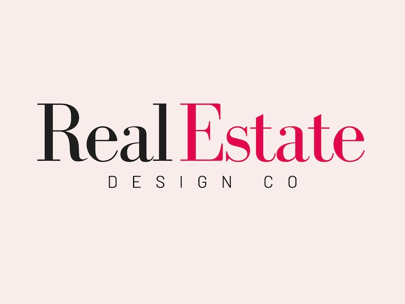 May include: A logo for a real estate design company. The word "Real" is in black text and the word "Estate" is in pink text. The words "Design Co" are in black text below the main text.