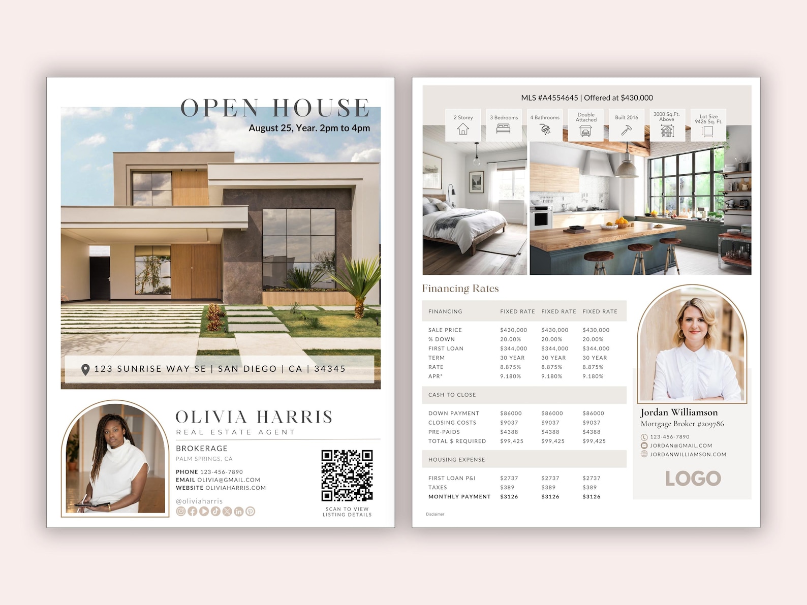 Co-branded Real Estate Open House Flyer Canva Template With QR Code ...