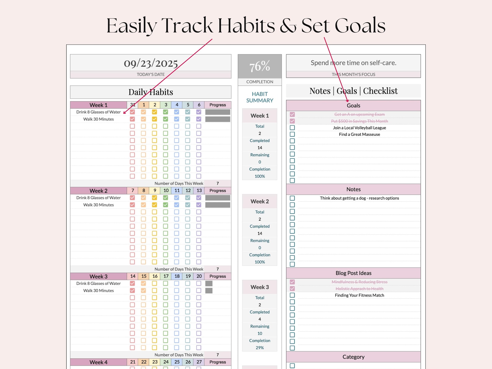 Google Sheets Task Tracker, Dynamic Calendar, Habit Tracker, To-do List ...