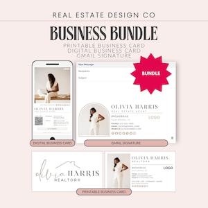 Real Estate Agent Branding Bundle: Digital Business Card, Printable Card, Email Signature (Canva Templates)