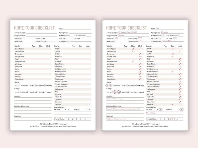 Real Estate Buyer Home Tour Checklist, Showing Feedback, Househunting ...