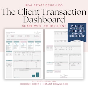 Real Estate Buyer and Seller Client Transaction Dashboard Google Sheets Spreadsheet Template Listing Update Task Tracker Email Template