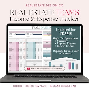 Real Estate Teams Income and Expense Tracker, Sales Tracker, Business Bookkeeping, Google Sheets Template, Financial Tracker, Task Checklist
