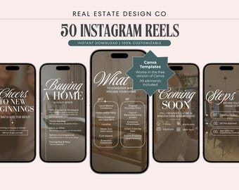 50 Real Estate Instagram Reels | Video Social Media Canva Templates | Agent Marketing