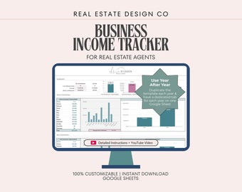 Real Estate Sales Tracker: Income & Goal Dashboard, Commission (Google Sheets)