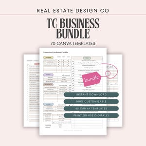 Real Estate Transaction Coordinator Canva Template Bundle | Task Tracker, Income,  Expenses, Planner, Client List...