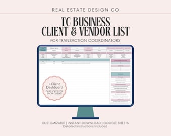 Real Estate Transaction Coordinator Client List & Vendor List | Google Sheets Template, TC Business