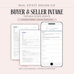 Questionnaire d'admission pour les acheteurs et les vendeurs, modèle Google Form Plus Canva pour l'immobilier, intégration des clients pour les agents marketing