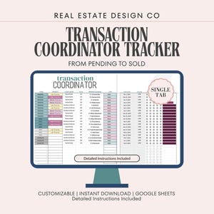 Real Estate Transaction Coordinator Pipeline Tracker | Google Sheets Spreadsheet