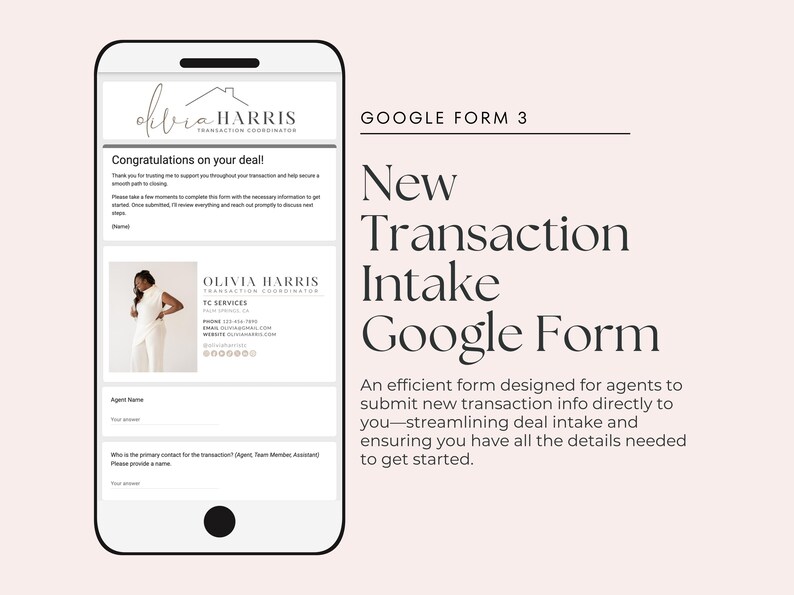 Transaction Coordinator Google Forms Templates, Lead Capture, Inquiry, Real Estate Agent Onboarding, Transaction Intake image 4