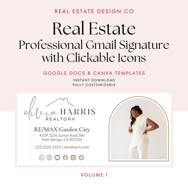 Professional Gmail Signature with Clickable Links, Real Estate Agent Email Signature, Google Doc Template, Canva Template, Realtor Marketing