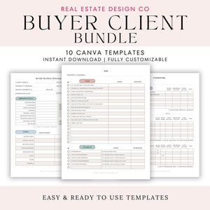 Real Estate Agent Buyer Client Bundle Canva Templates From Lead to Sold, Buyer Intake Showings Tracker Task Tracker Income Tracker Checklist