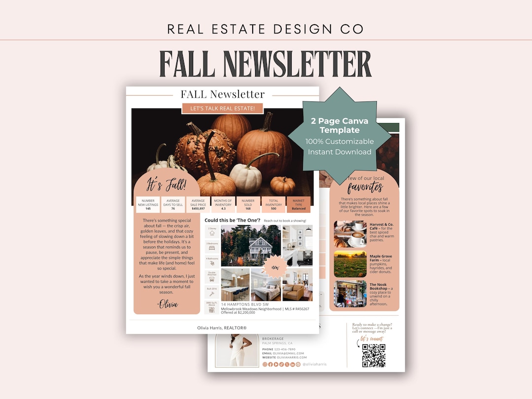 Fall Newsletter Design Fall Real Estate Newsletter | Autumn Marketing Canva Template, Email ...