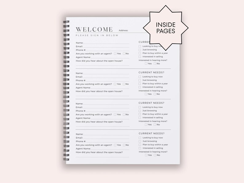 Real Estate Open House Sign-in Book Template, Printable 100-page Canva ...