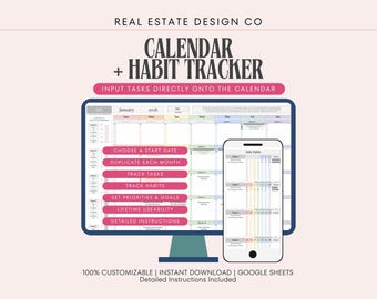 Monthly Smart Calendar with Habit Tracker Google Sheets Spreadsheet, Task Tracker, To-Do List, Productivity Tracker, Monthly Planner
