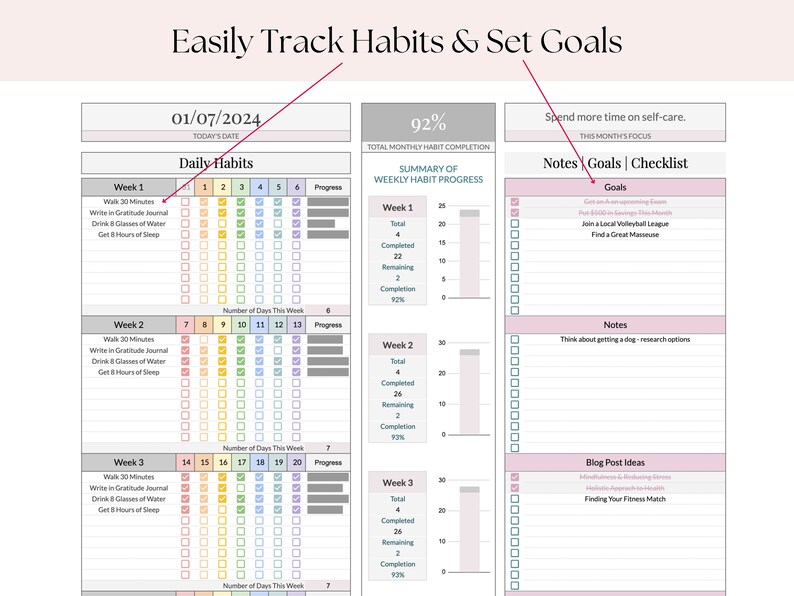 To-do List Task Tracker With Monthly Dynamic Calendar and Habit Tracker ...