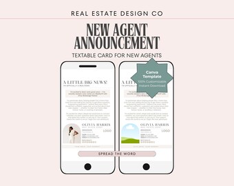 Real Estate Agent Announcement Template: Textable Canva Card (Digital Download)