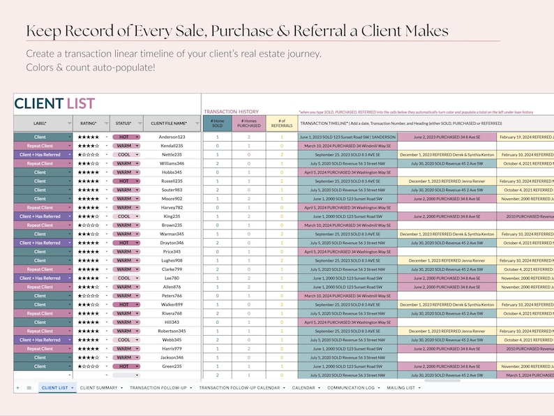Lista de clientes inmobiliarios en Google Sheets, CRM con calendario de seguimiento, panel de control de clientes. imagen 5