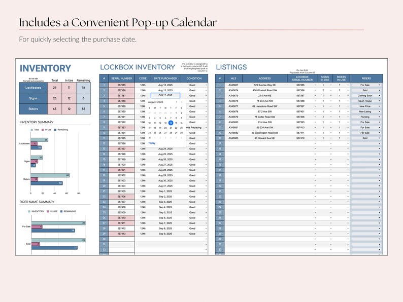 Real Estate Agent Lockbox, Sign & Rider Inventory Tracker, Google Sheets Template, Business Tools image 6