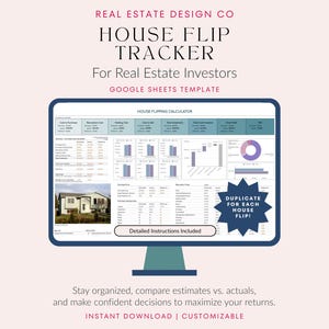 Investment Tracker, House Flipping Calculator, Google Sheets Template, Home Renovation Planner Profit Calculator Renovation Planner Remodel