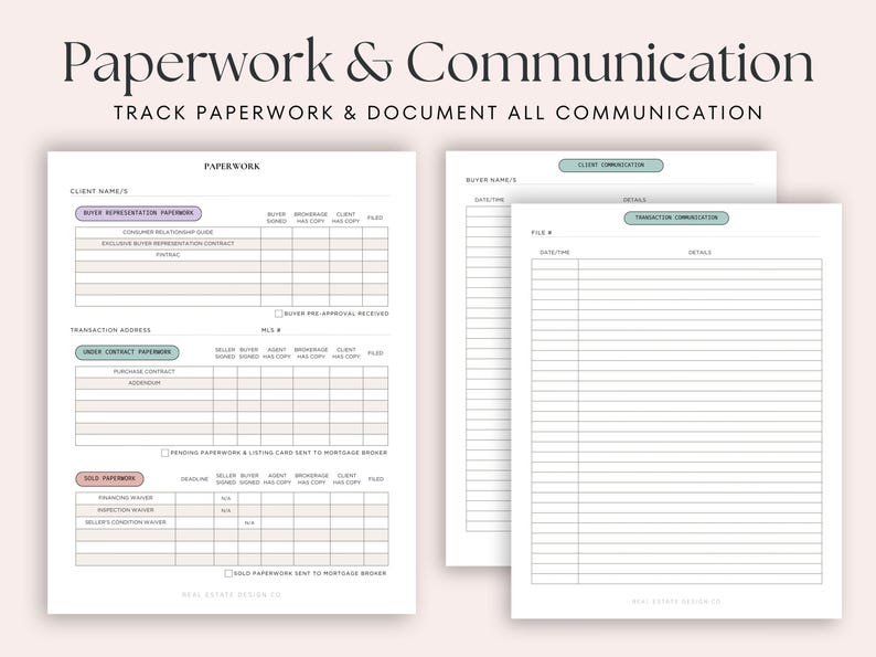 Tracking Paperwork Real Estate Buyer Transaction Bundle, 10 Canva Templates, Forms ...