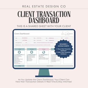 Real Estate Buyer and Seller Client Transaction Dashboard, Google Sheets Spreadsheet, Task Tracker