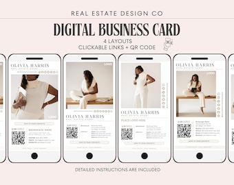 Real Estate Digital Business Card Canva Template with QR Code & Clickable Links