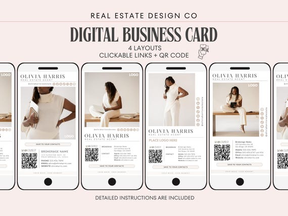 Real Estate Digital Business Card Canva Template with QR Code & Clickable Links