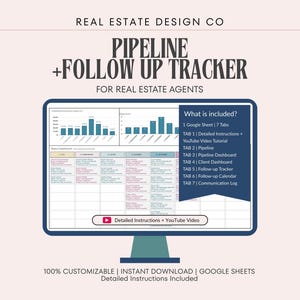 Rastreador de negocios inmobiliarios: Pipeline, Panel de clientes, Seguimiento, Calendario inteligente, Gestor de transacciones (Hojas de cálculo de Google)