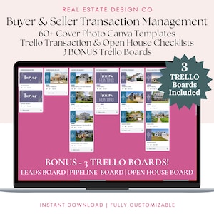 Trello-kaart omslagfoto canvassjabloon met 3 gedeelde bonus Trello-bordsjablonen voor makelaars Leads Tracker Pipeline Open huis