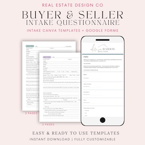 Buyer and Seller Intake Questionnaire Real Estate Google Form Plus Canva Printable Template Agent Marketing Client Onboarding Save Time