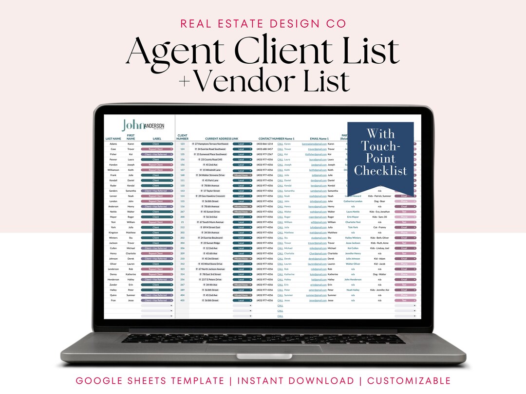 Real Estate Client List Contact List Vendor List Task Checklist Business Tracker Spreadsheet Real Estate Client List Contact List Vendor List Task Checklist Business Tracker Spreadsheet