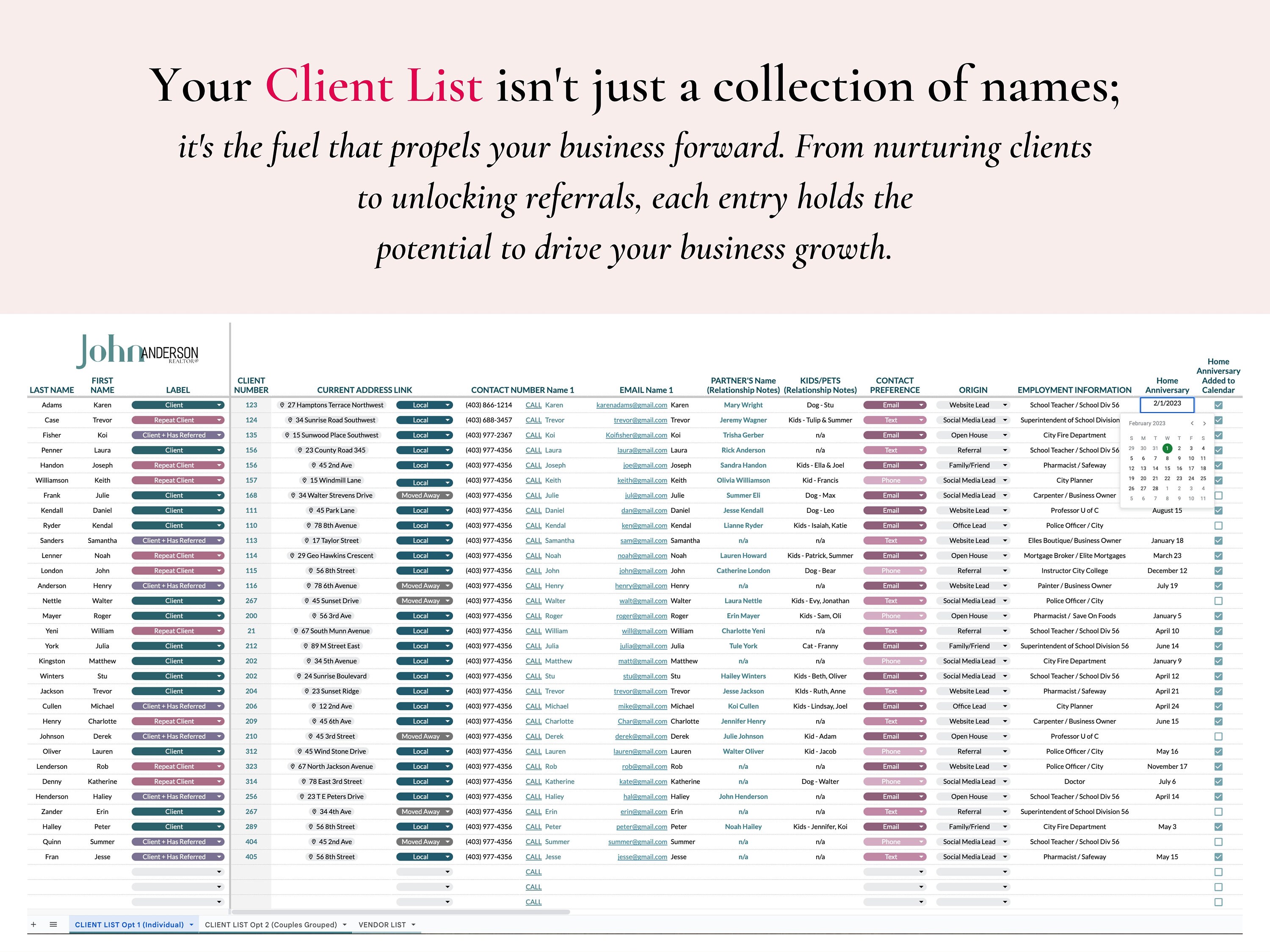 Real Estate Client List Contact List Vendor List Task Checklist Business Tracker Spreadsheet Real Estate Client List Contact List Vendor List Task Checklist Business Tracker Spreadsheet