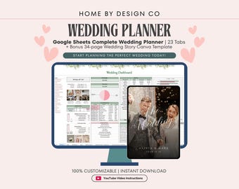 Wedding Planner Google Sheets Spreadsheet, Digital Planner, + Bonus Wedding Magazine Canva Template
