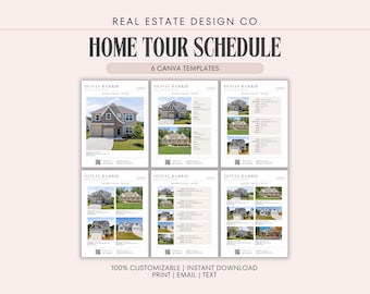 Real Estate Home Tour Showing Schedule Canva Template | 1–6 Showings | Buyer Itinerary