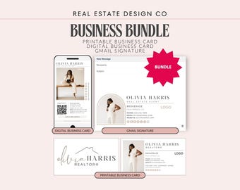 Real Estate Agent Branding Bundle: Digital Business Card, Printable Card, Email Signature (Canva Templates)