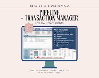 Gestor de transacciones inmobiliarias en Google Sheets / Rastreador de clientes (Descarga digital)