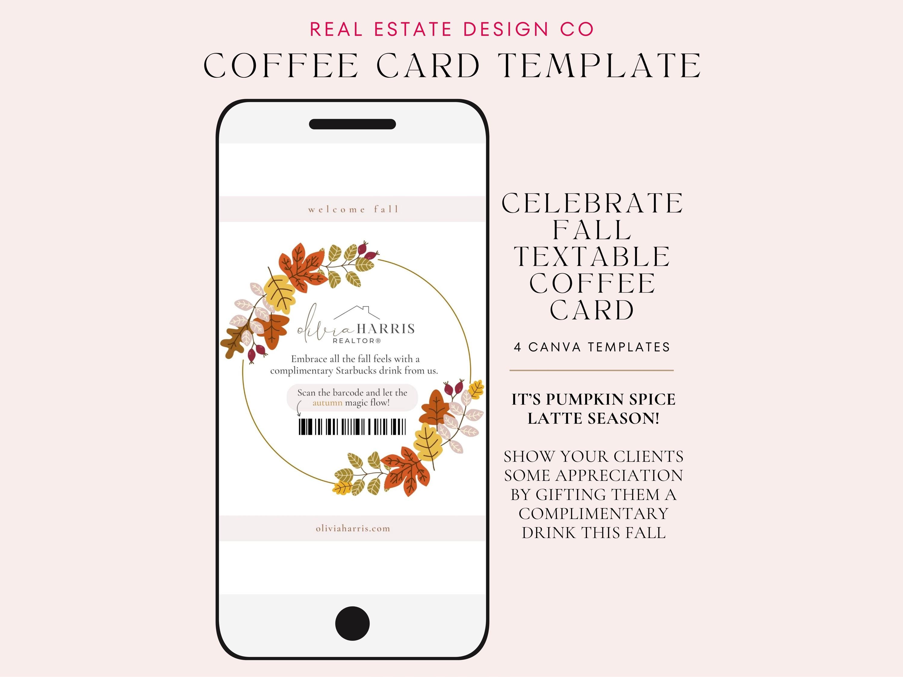 Real Estate Fall Coffee Card, Real Estate Agent Text Message Template, Textable Card, Agent Marketing Canva Template, Digital Coffee Card