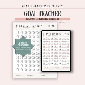 Real Estate Sales Tracker, Goal Setting, Homes Sold Counter, Canva Template