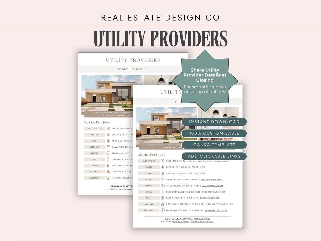 Utilities Checklist Table Real Estate Utility Provider Checklist Template: Buyer & Seller Guide ...