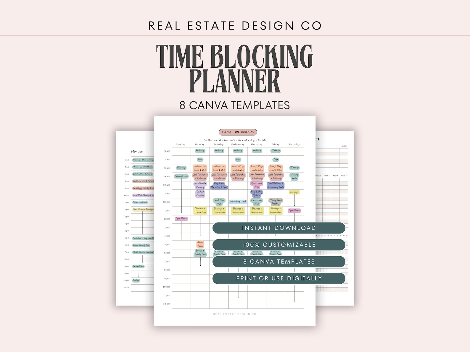 Real Estate Agent Time Blocking Planner Canva Template, Weekly Schedule