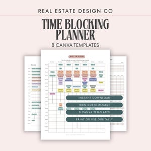 Real Estate Agent Time Blocking Planner Canva Template, Weekly Schedule, Habit Tracker