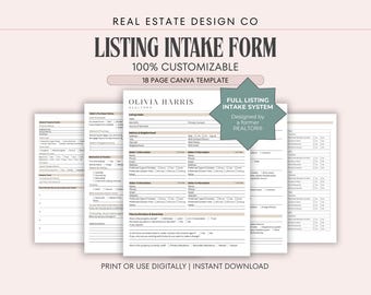 Real Estate Listing Presentation Property Intake, Listing Appointment Checklist, Seller Questionnaire, Canva Template