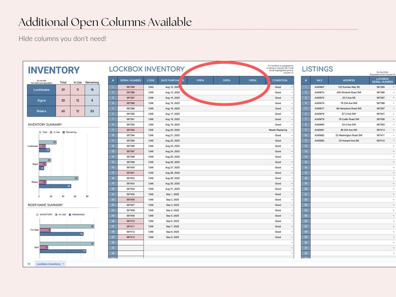 Real Estate Agent Lockbox, Sign & Rider Inventory Tracker, Google Sheets Template, Business Tools image 7
