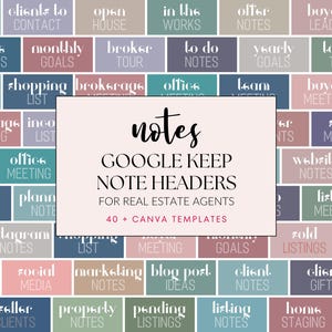 Google Keep Note Headers Real Homes Canva Template, Werkzeuge zur Organisation deines Geschäfts, Checklisten für Makler, Aufgaben und Notizen, Listung