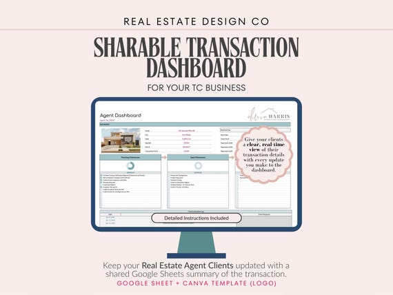 Real Estate Transaction Coordinator Client Dashboard | Sharable Google Sheets Template for Agent & TC Communication
